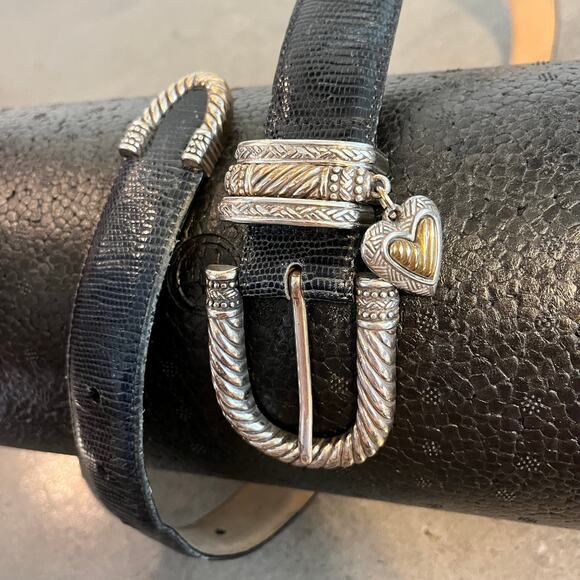 Vintage Brighton Black Leather Belt Silver Heart charm Buckle western Med RARE - Picture 8 of 8